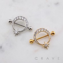 MULTI CZ STAR TOP 316L SURGICAL STEEL NIPPLE RING SHIELD